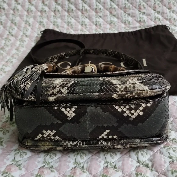 NWT Limited edition Gucci Python bamboo top handle bag exotic snakeskin strap - Picture 11 of 17